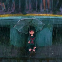 Рисунок с девушкой под дождем