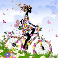 Цветочная аватарка с девушкой на велосипеде