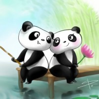 Рисунок с двумя влюбленными пандами