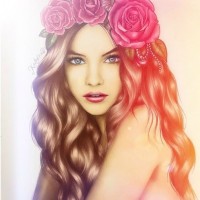 Рисунок с девушкой с цветами в волосах
