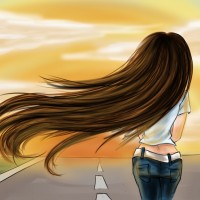 Нарисованная девушка со спины с длинными волосами