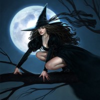 Картинка с ведьмой под луной