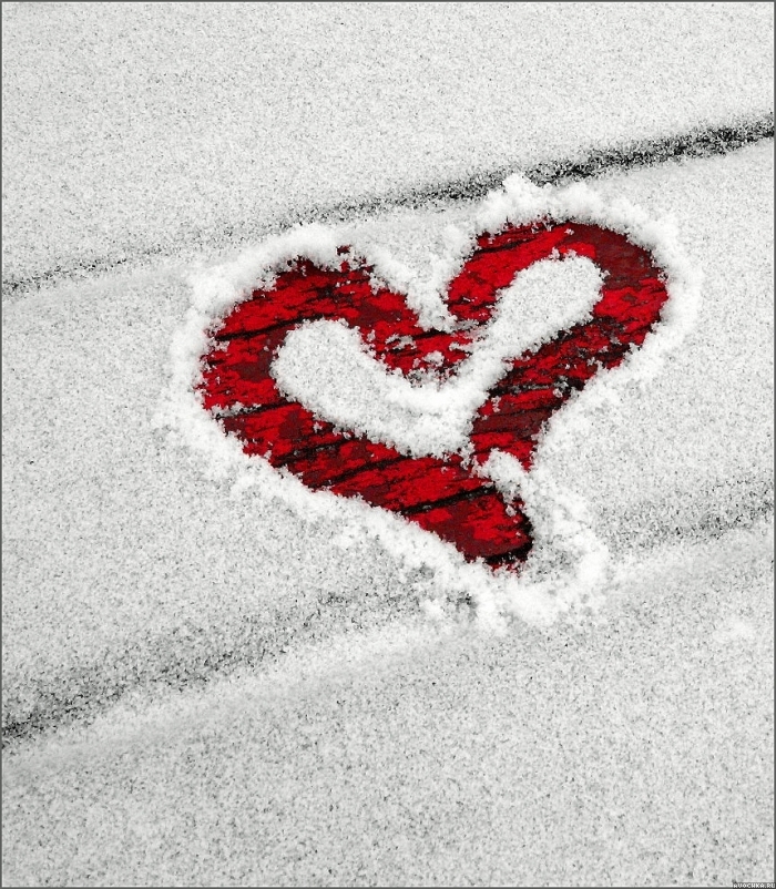 Картинка 700x802 | Картинка с красным сердцем на снегу | Любовь, фото