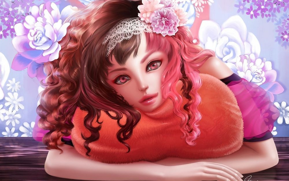 Картинка 1000x625 | Картинка с девушкой с пышными кудрявыми волосами с цветами на голове | Девушки, фото