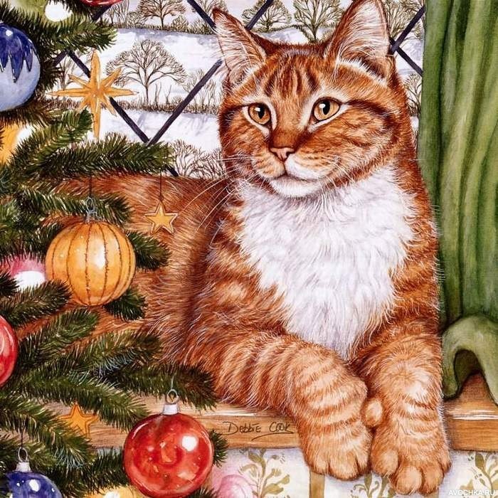 Картинка 700x700 | Аватар с котом рядом с елкой | Животные, Праздники, фото