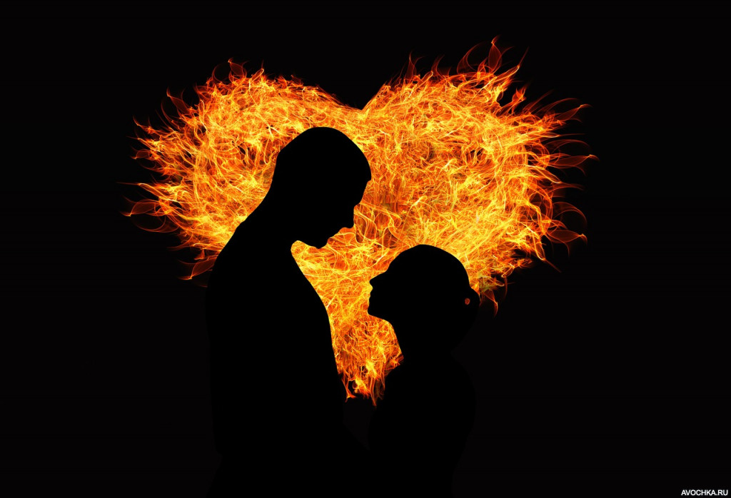 Картинка 1024x698 | Огненное сердце с силуэтом парня и девушки | Любовь, фото