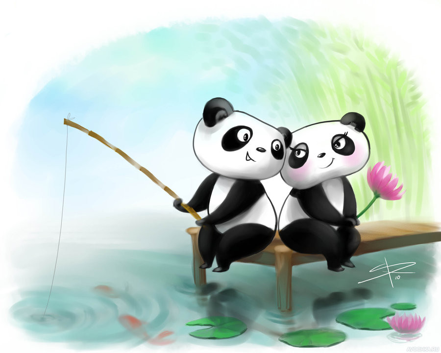 Картинка 900x720 | Рисунок с двумя влюбленными пандами | Животные, Любовь, фото