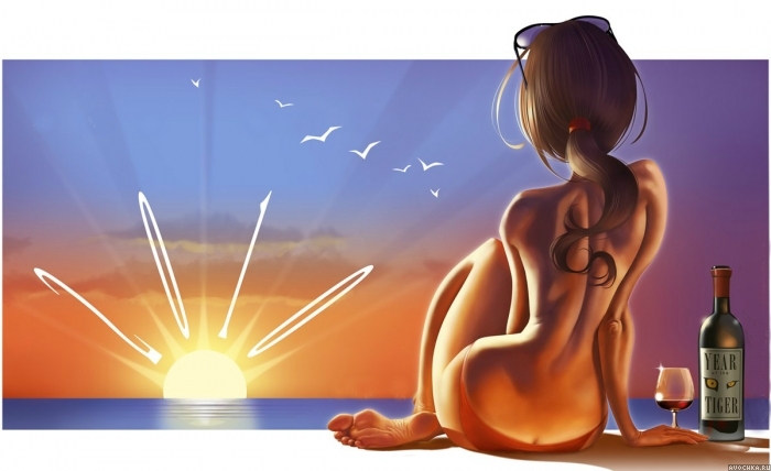 Картинка 700x428 | Картинка  с девушкой на пляже с бутылкой алкоголя | Девушки, фото