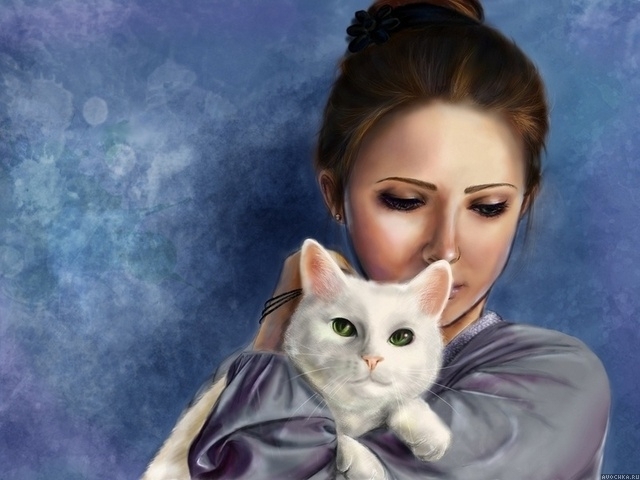 Картинка 640x480 | Картинка с девушкой с кошкой | Животные, Девушки, фото