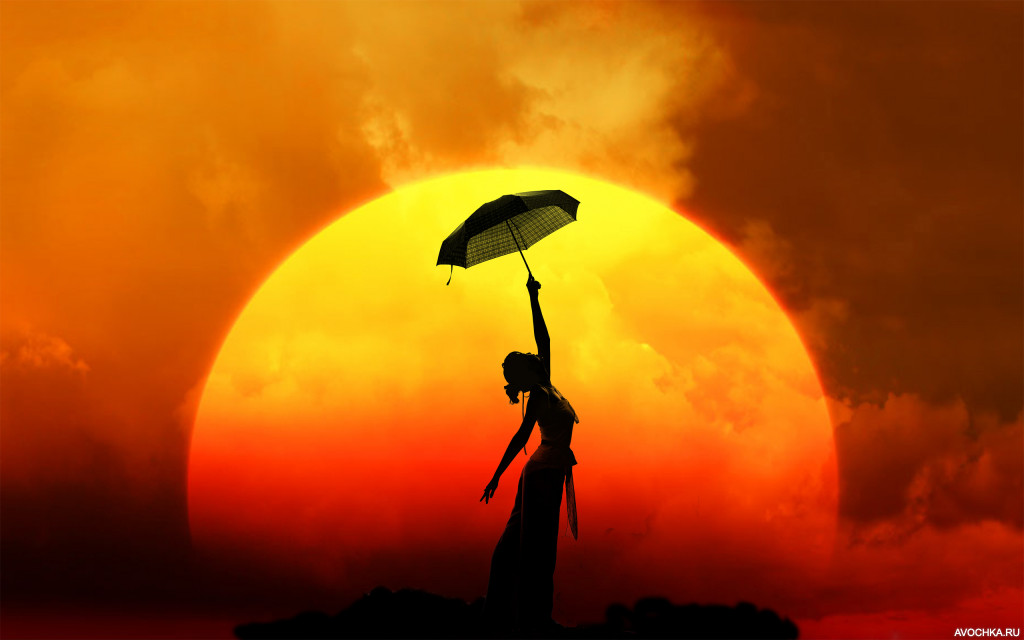 Картинка 1024x640 | Силуэт девушки с зонтом на фоне заката | Девушки, Силуэты, фото